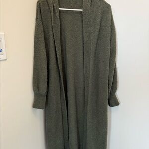 Express Olive Green Cozy Knit Hooded Cardigan Open Front Duster